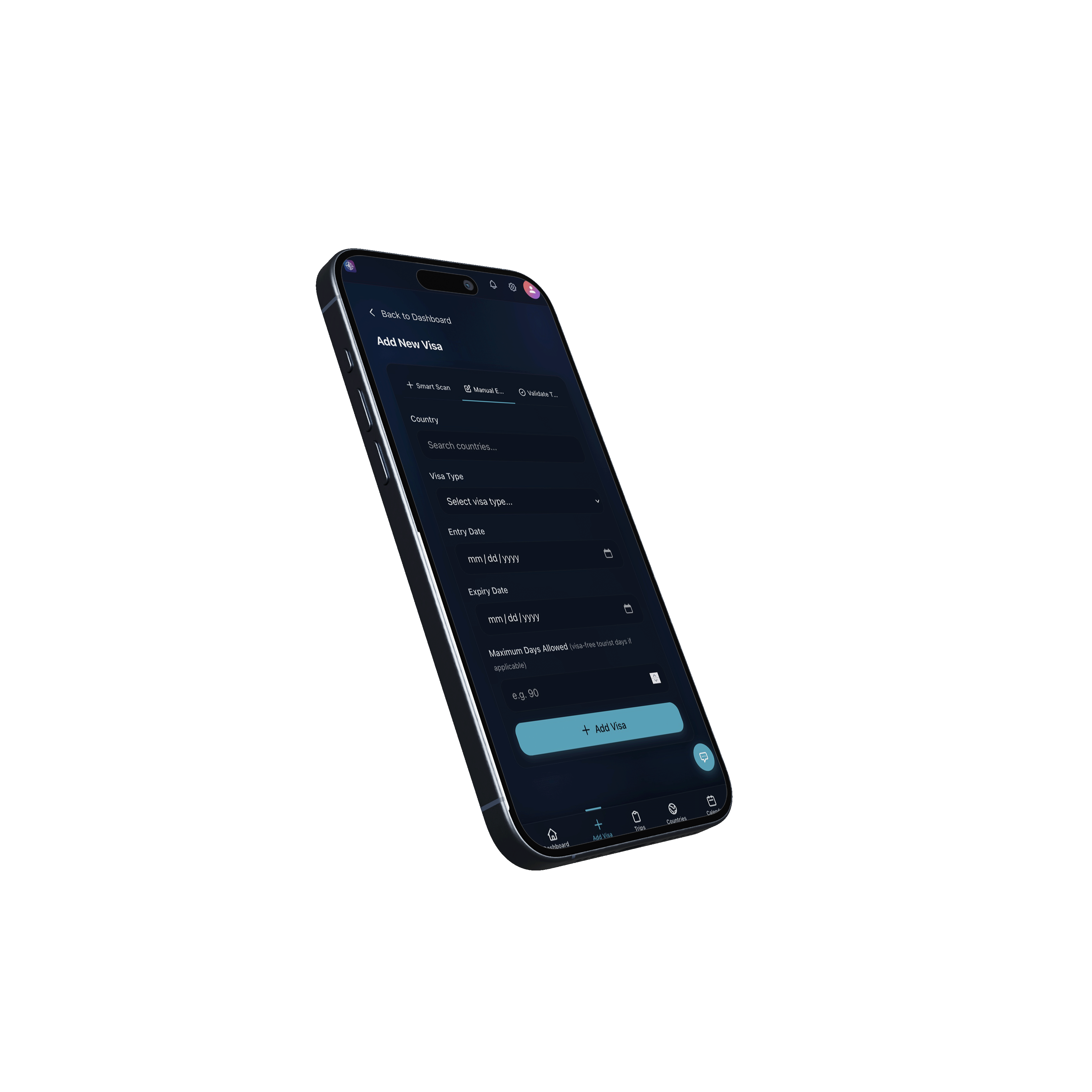 Add visa screen