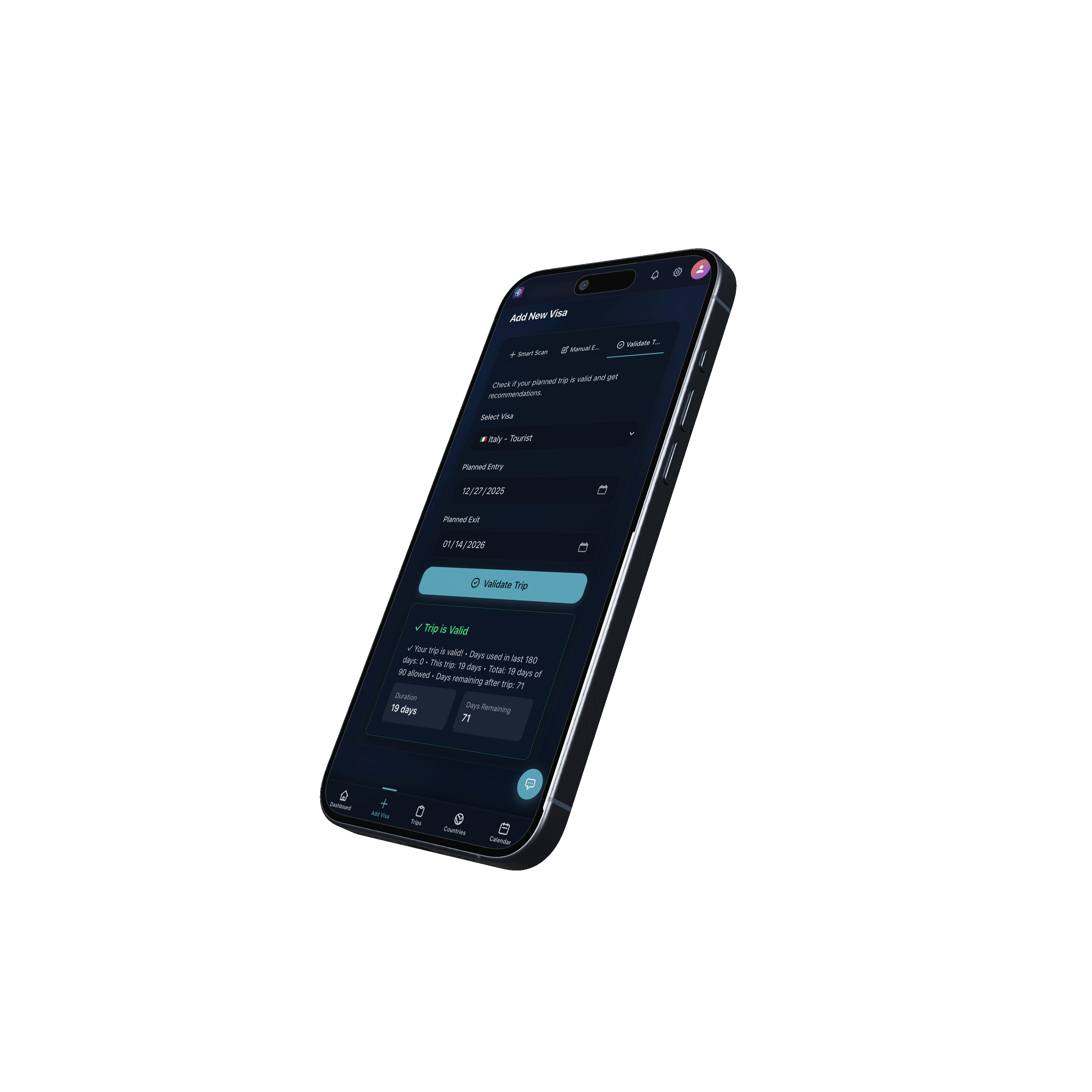 Trip validation screen